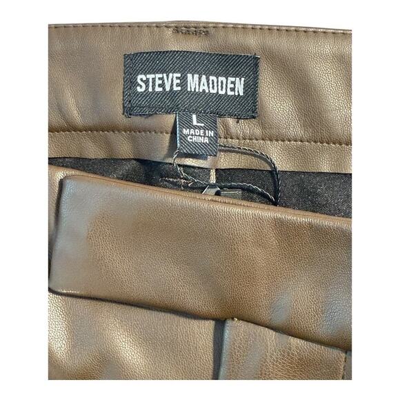 Steve Madden Women's Large Wide Leg Pant Brown Casual Mid-Rise Faux Leather NWOT - Picture 3 of 7
